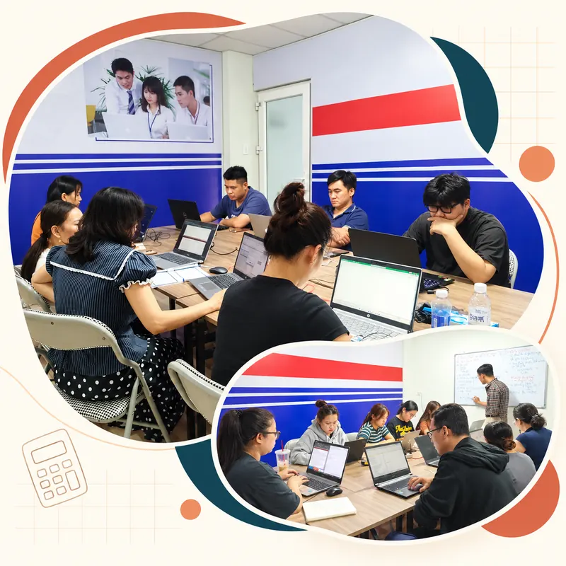 Ảnh ghép thiết kế từ ảnh lớp kế toán thực tế do chủ website cung cấp.
